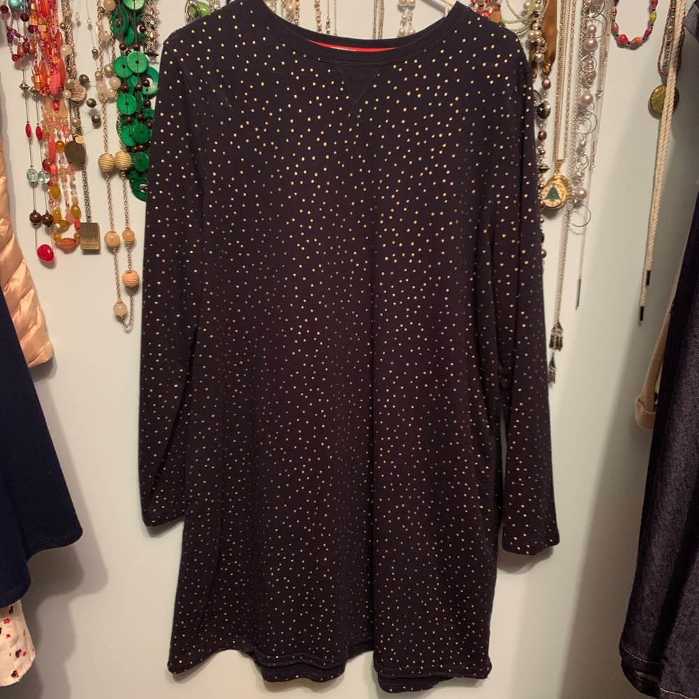 Boden Sweatshirt Dress w/pockets, Navy w/dots, 16